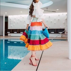 NWOT Zimmermann Riders Multi Tiered Midi Skirt Flare Size 0/XS